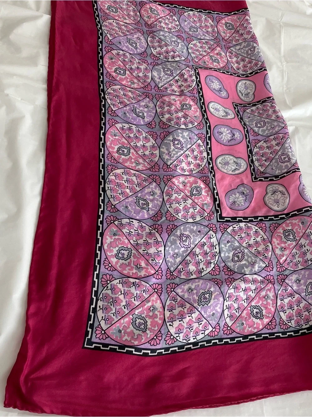 Silk Floral Pink & Magenta Woman’s Square Scarf, Geometric